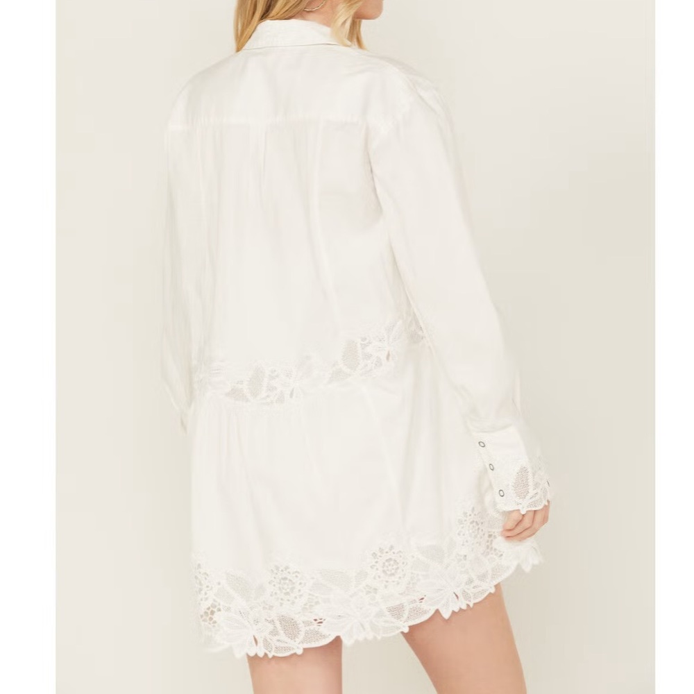 Free People Ivory Lace-Trim Button Front Mini Dress - Picture 2 of 8
